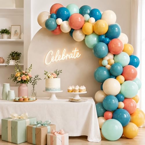 60PCS Retro Multicolor Balloons Set for Birthday & Baby Showers