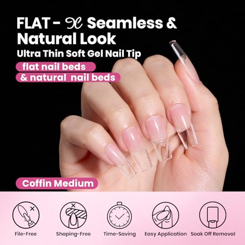 Beetles Flat-X Coffin Gel Nail Tips - 160pcs Medium Pre-Etched Press-On