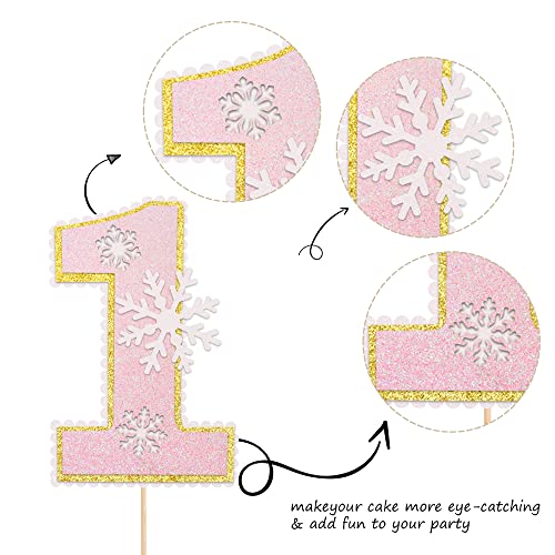 First Birthday Cake Topper Snowflake Number 1 Glitter Party Decoration Pink