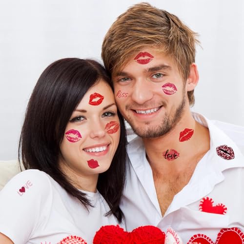 Valentine Lip Temporary Tattoo Stickers - 20 Sheets Heart Designs