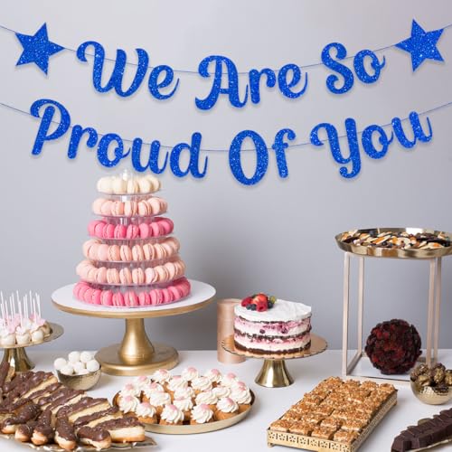 Blue Glittery 'We Are So Proud of You' Graduation Banner - Pre-Strung Decoration