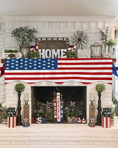 4th of July Fireplace Scarf - USA Stars & Stripes Mantel Cover 90x17 Inch