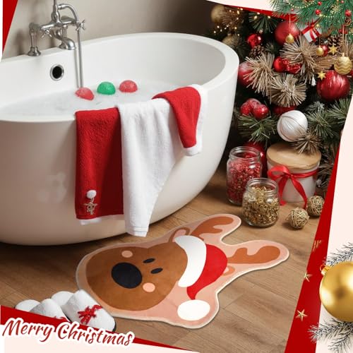 Christmas Reindeer Bathroom Rug with Santa Hat Non Slip 19x27-Inch