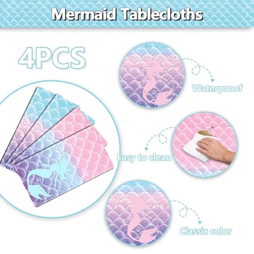 4 Pcs Mermaid Party Tablecloths, Disposable Under The Sea Table Covers