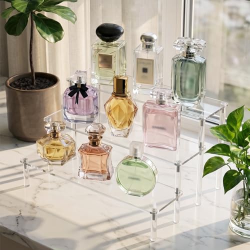 CRLYUXA 1 Pack 3-Tier Acrylic Perfume Organizer Stand - Clear Display Riser