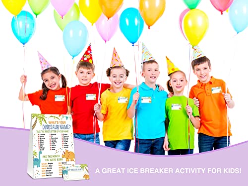 What's Your Dinosaur Name Game - Dino Party Sign & Stickers