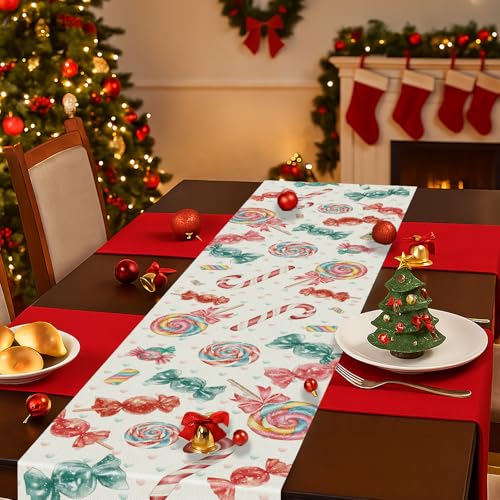 Candy Christmas Table Runner 13x108 Inch Seasonal Holiday Kitchen Decor