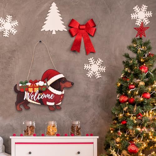 Christmas Dachshund Wooden Sign - Holiday Welcome Door Decor for Dog Lovers