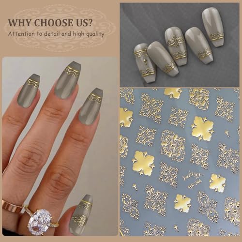 5D Embossed Gold Nail Art Stickers Self-Adhesive Decals Retro Gold
