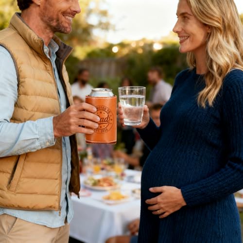 Leather Beer Can Cooler Sleeve for New Dads - Gift for Expecting Fathers