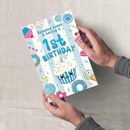 Happy 1st Birthday Card for Baby Boy with Cupcake Theme