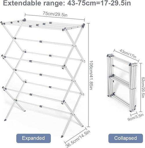 Foldable Clothes Drying Rack - Portable Indoor Laundry Drying Rack with 4 Hangers | 41"x29"x14", White