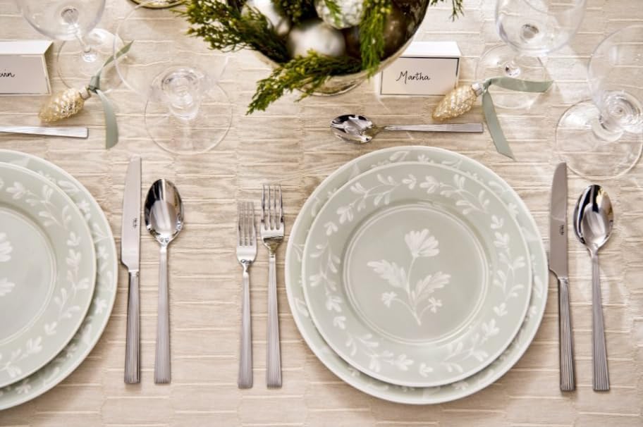 Martha Stewart Dinnerware Set - Maiden Crown 12-Piece Floral Dish Set, Sage Green | New Bone China, Service for 4, Microwave & Dishwasher Safe