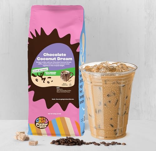 Crazy Cups Decaf Chocolate Coconut Dream Ground Coffee 10 oz Pack of 2 - Decaffeinated Flavored Coffee for Hot or Iced Brew