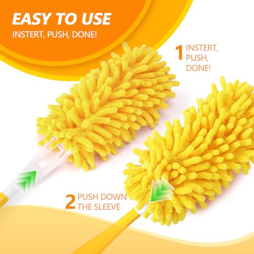 Reusable Chenille Duster Refills for Swiffer, 4 Pack Yellow Microfiber