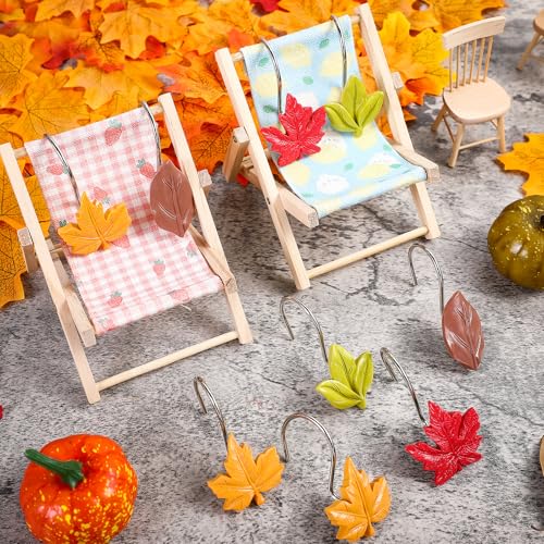 Cinnvoice 12 Pcs Autumn Maple Leaf Shower Curtain Hooks