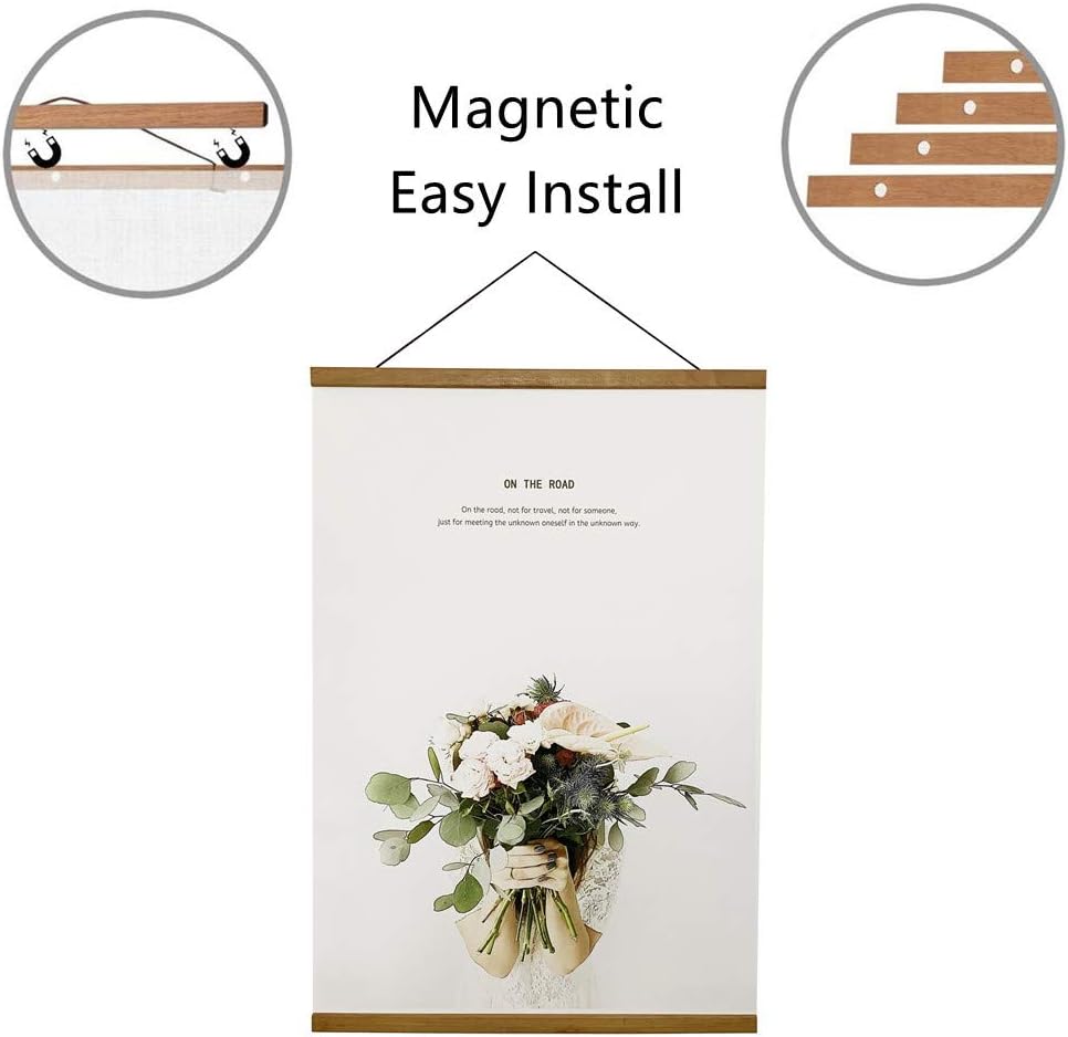 Miaowater Magnetic Wooden Poster Frames - 2 Pack for 14x20, 14x22, 14x24 Art Prints | Light Teak Finish