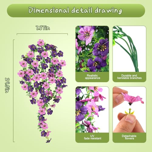Doxcore 6PCS Artificial Hanging Flowers for Outdoors - Double Purple Silk
