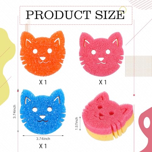 FillTouch Cat Scrub Sponges - 3 Pack, Non-Scratch, Dual-Sided