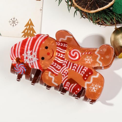 Christmas Gingerbread Man Hair Claw Clip Cute Holiday Hair Accessory