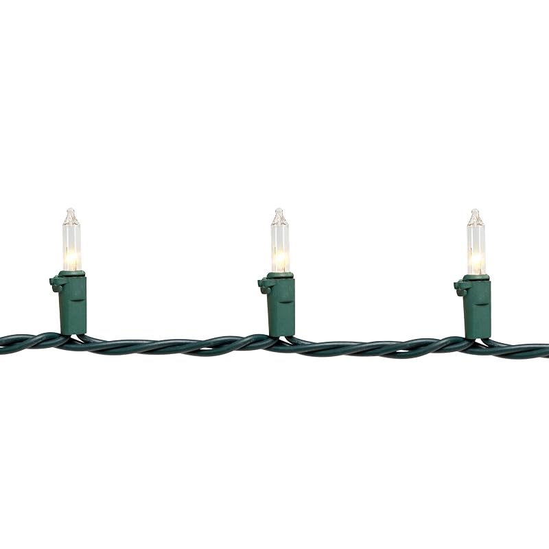 Mini Incandescent Christmas Lights - Clear, 3' Green Wire, 10 Count