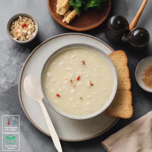 T Legend Eco-Friendly 50 Pack Cornstarch Soup Spoons - Large 5.3" Disposable Utensils for Hot Soup & More