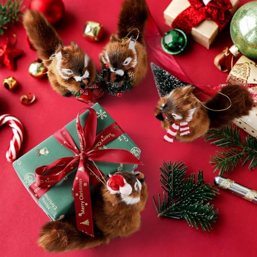Christmas Squirrel Ornaments Set - Woodland Decor for Tree, Table, or Gift