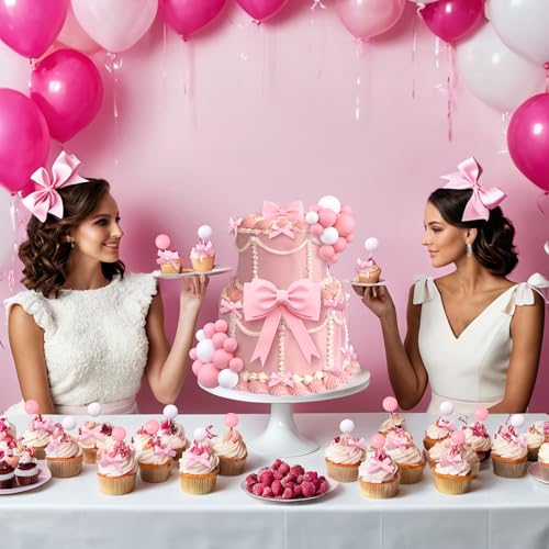 36 PCS Oversized Pink Bow Cake Toppers - Princess Party Decorations