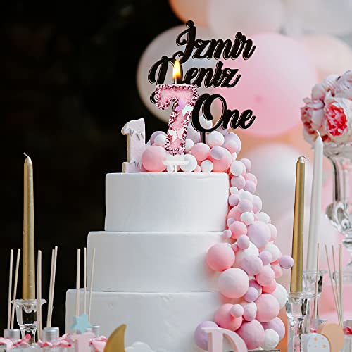 TOYMIS Number 7 Pink Birthday Candle Glitter Butterfly Cake Topper