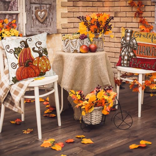 Set of 4 Fall Pumpkin Throw Pillow Covers 18x18in