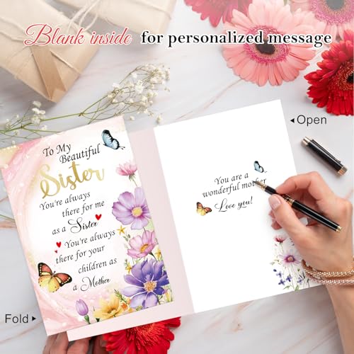 FLYAB Floral Mother's Day Card for Sister - 5.5"x8" with Envelope