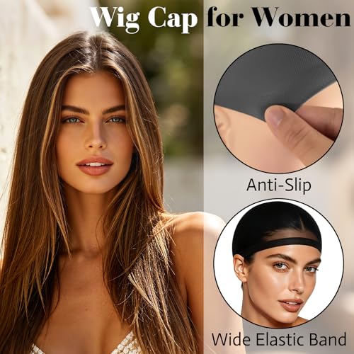 Black Wig Caps 12 Pcs Non-Slip Elastic Stocking Hair Nets for Wigs