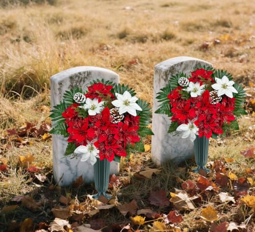 Artificial Christmas Cemetery Flowers Poinsettia & Pinecone Grave Decoration