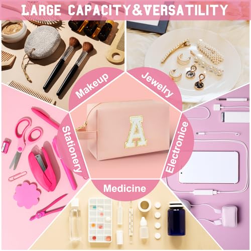 WEMVP Personalized Initial Makeup Bag with Handle Pink