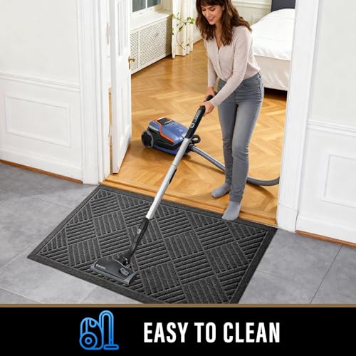 PLEASOR Grey 1.5' x 2.5' Indoor/Outdoor Front Door Mat, Dirt-Resistant Entry Rug
