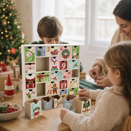 White Wooden Advent Calendar with 25 Drawers Christmas Countdown Decor for 2026