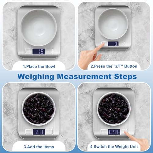 Girwu Digital Kitchen Scale - 11lb Stainless Steel Food Weight Scale (Grey)