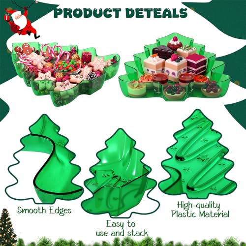 Christmas Tree Shaped Plastic Serving Platters Set - Green, 2 Pack