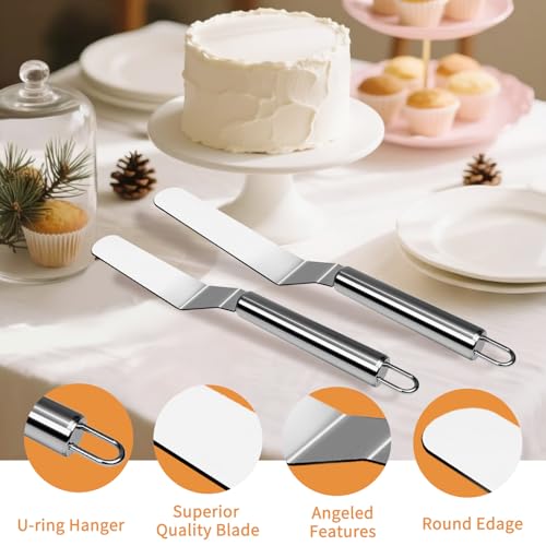 2-Piece Stainless Steel Offset Spatula Set - 6 Inch & 8 Inch Cake Frosting