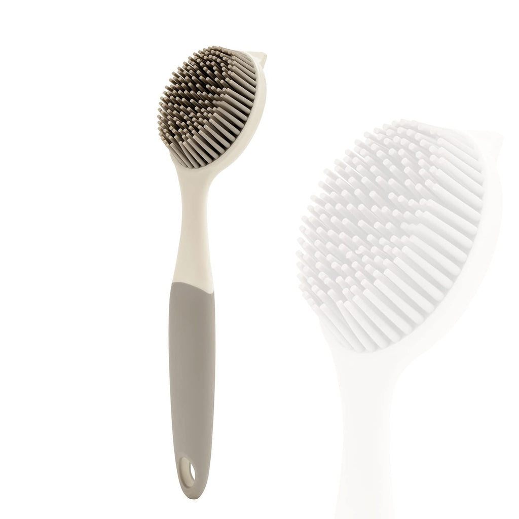 Dish Scrubber, Silicone Soft Bristles Scrub Brush with Scraper Tip, Comfortable Grip Brushes for Kitchen Sink, Pans, Pots, Skillet, Vegetable, Fruit, Potato Cleaning (Grey Style2)