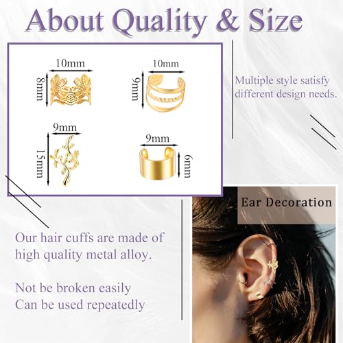 VENOFEN 40PCS Gold Hair Jewelry for Braids Multi Style Cuffs Rings