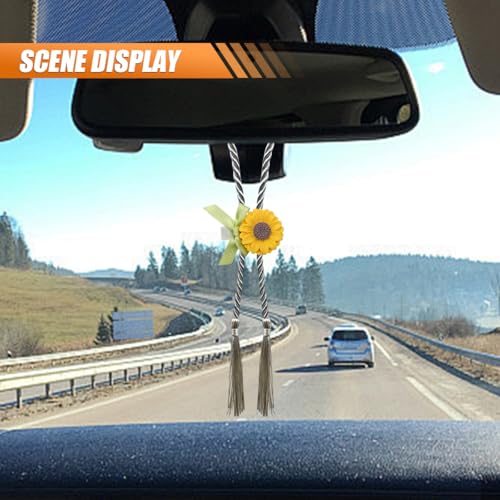Craedli Sunflower Car Rear View Mirror Hanging Charm - Cute Floral Interior Decor
