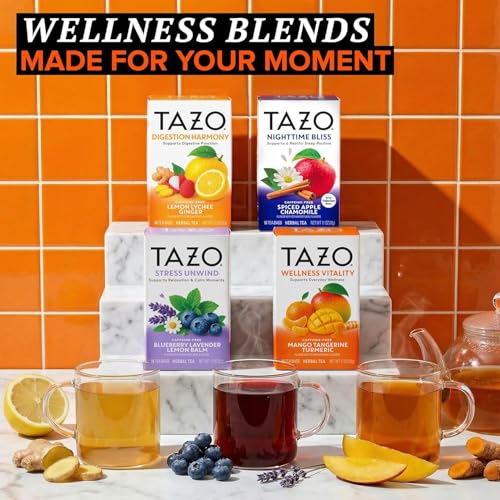 TAZO Herbal Tea Variety Pack, Caffeine-Free Wellness Collection, 16 Count