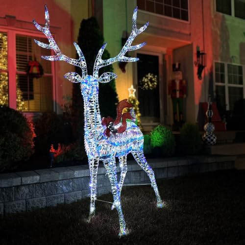 72-Inch LED Iridescent Reindeer Decoration with Lights - Indoor Outdoor Christmas Yard