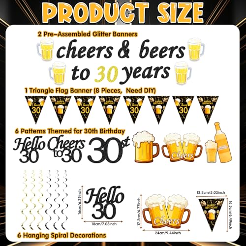 30th Birthday Decorations for Him - Black & Gold Banner Set