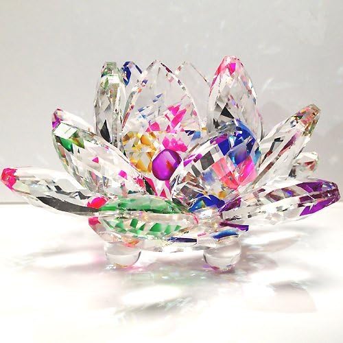 Rainbow Crystal Lotus Flower - Feng Shui Glass Home Decor with Clear Reflection & Gift Box