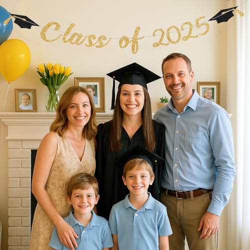 2025 Graduation Banner - Gold Glitter Party Decor for Celebrations