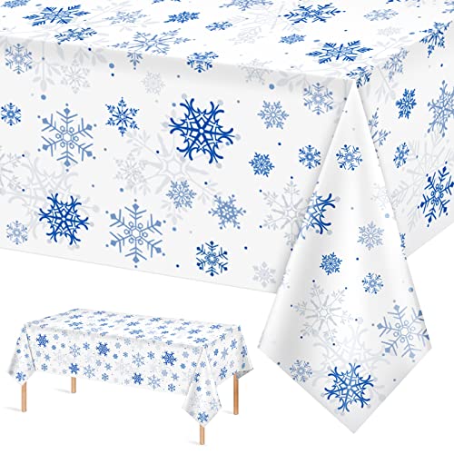 Snowflake Christmas Tablecloth Decorations - White Blue, 54x108 Inch Rectangular