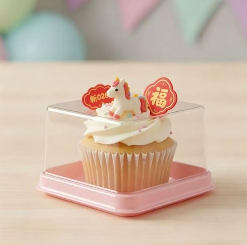 50 Pack Mini Cupcake Boxes, Clear Plastic Individual Dessert Containers