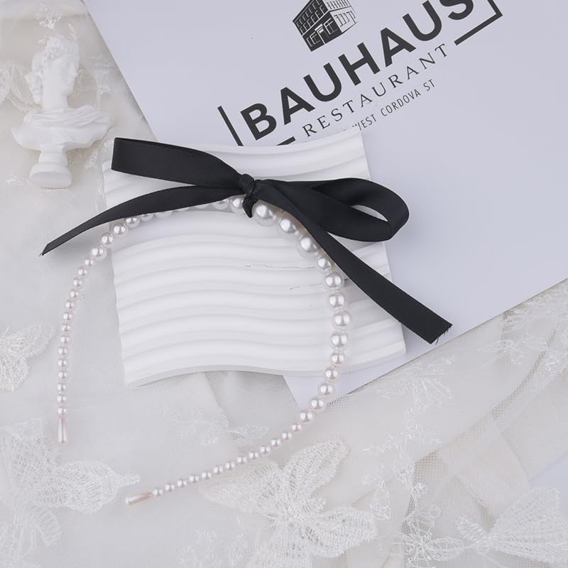 Pearl Bow Headband for Women Girls - Elegant White Beaded Hair Band for Wedding Bridal